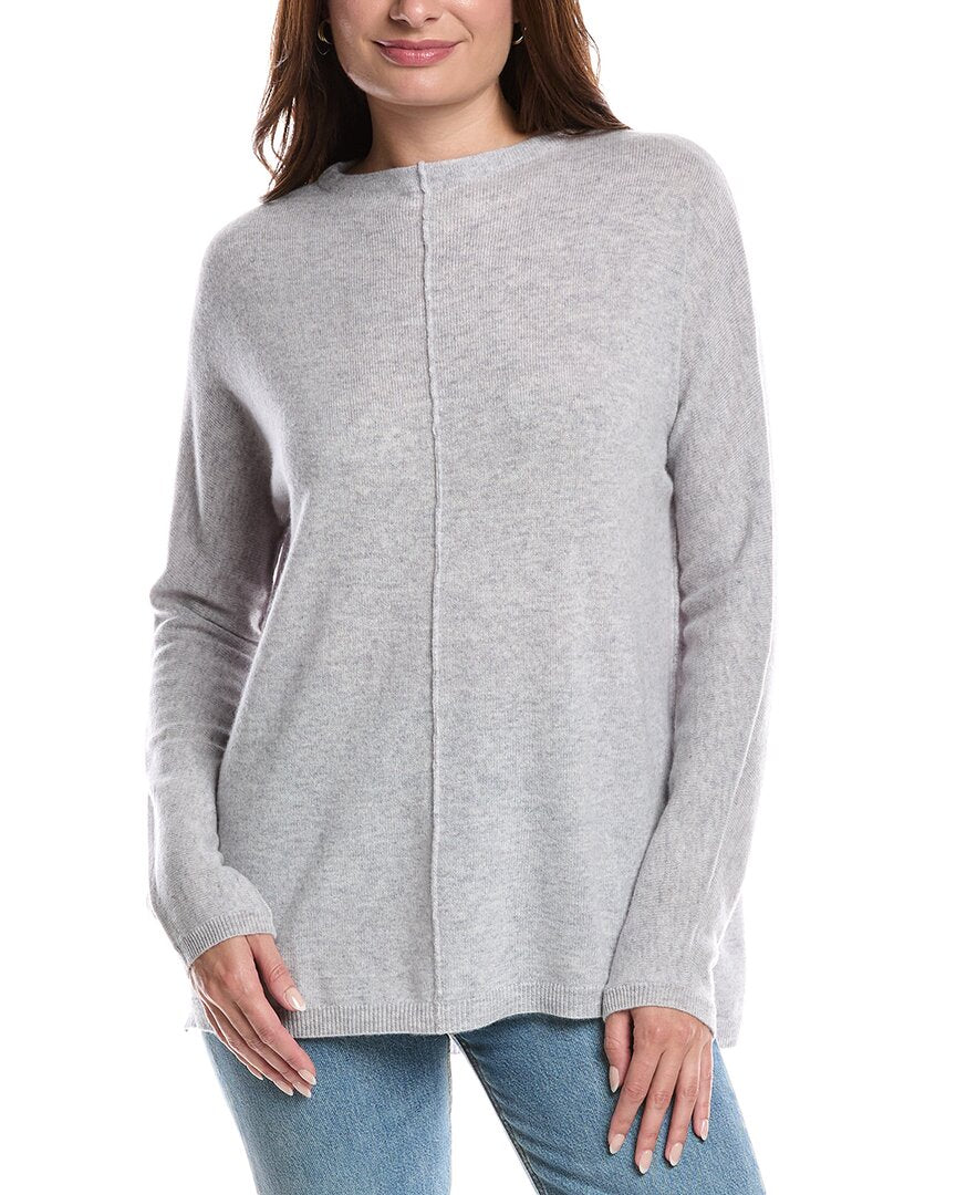 

Форте Кашемир Вязаный свитер с воронкообразным воротником и швами Forte Cashmere, серый