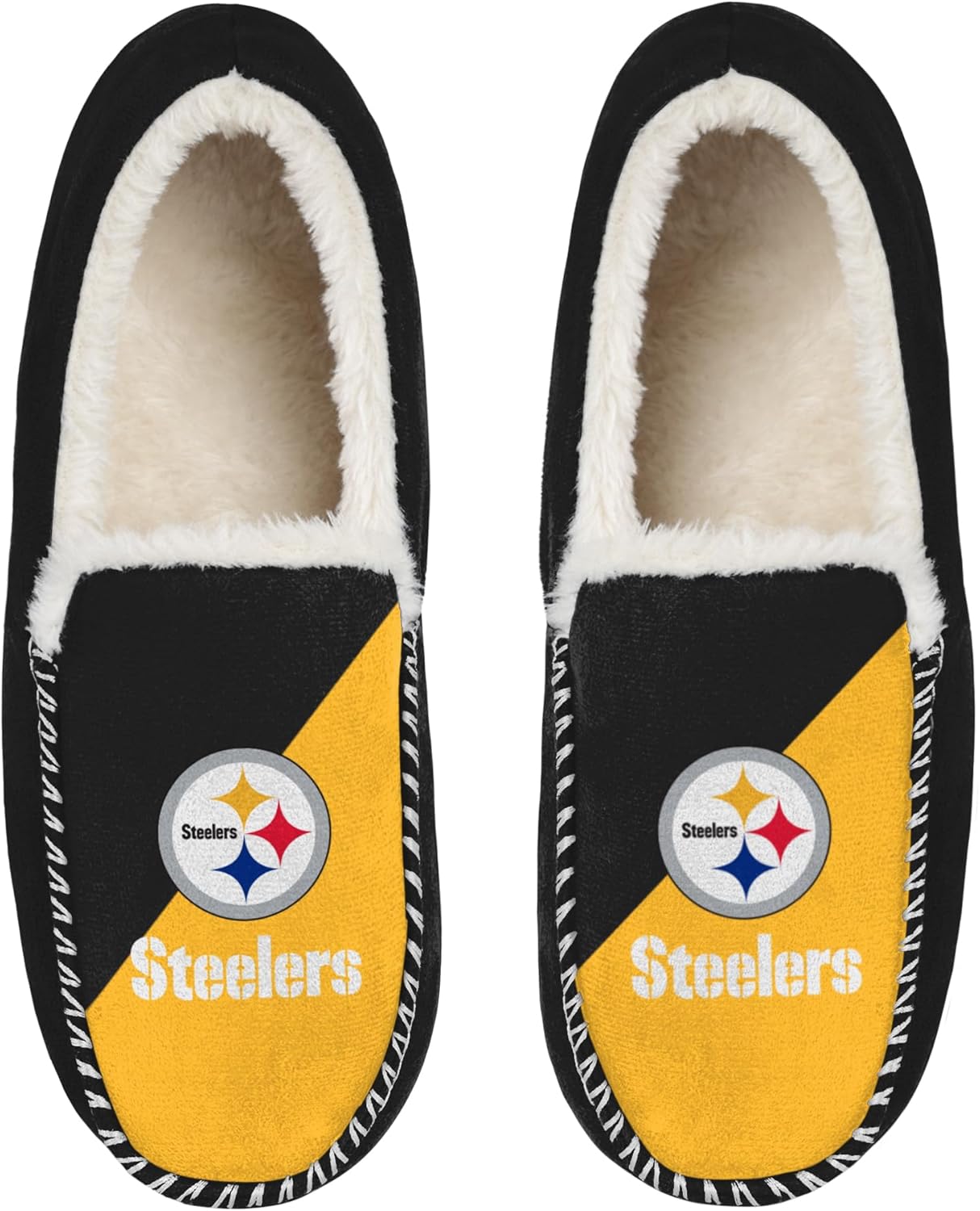 

Унисекс-тапочки FOCO NFL с официальной лицензией с отделкой шэрпа и основным логотипом в стиле color block, Pittsburgh Steelers