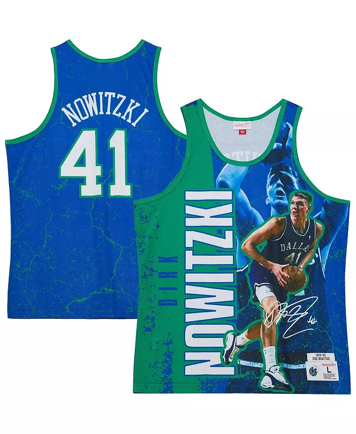 

Мужская футболка-майка Dallas Mavericks Hardwood Classics с изображением Дирка Новицки, синяя Mitchell & Ness