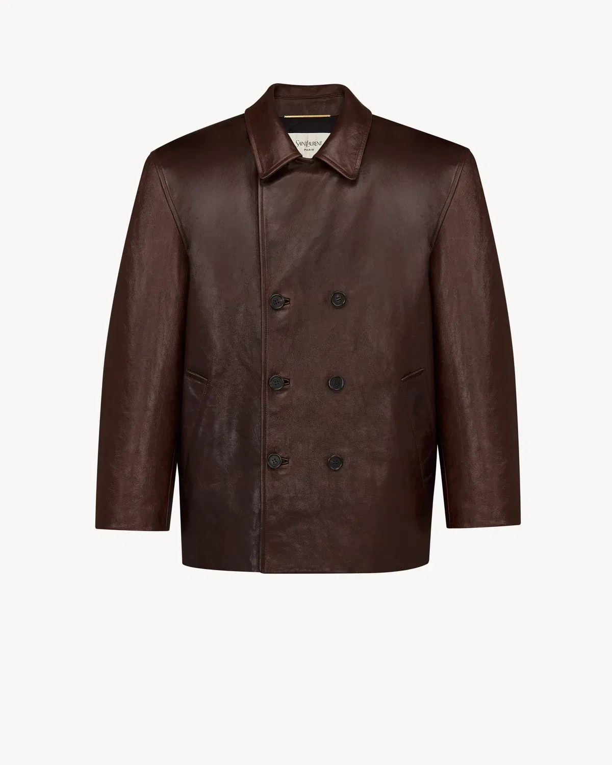 Короткое пальто из жатой кожи SAINT LAURENT, коричневый