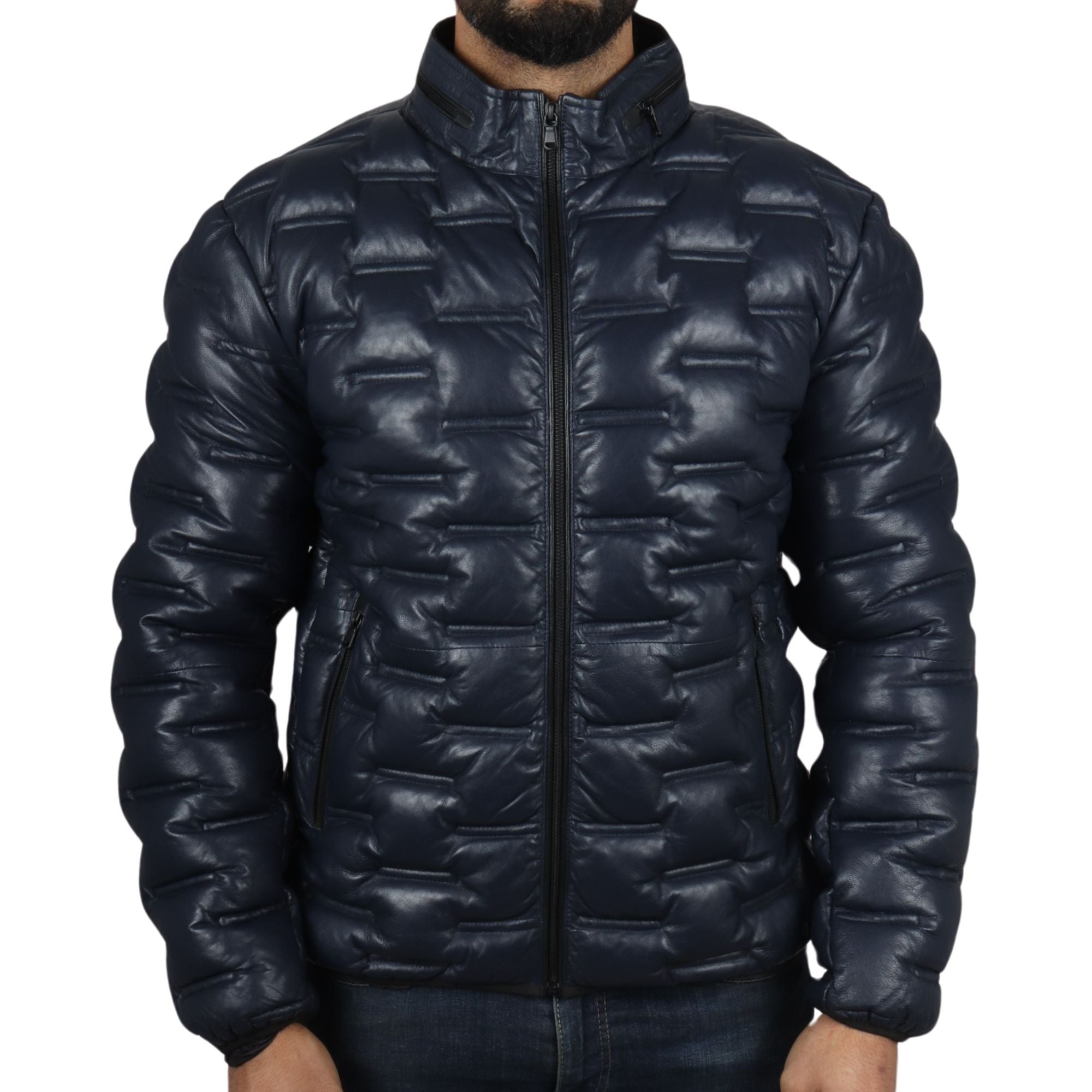 

Стеганая куртка из натуральной кожи длиной до талии TruClothing, темно-синий