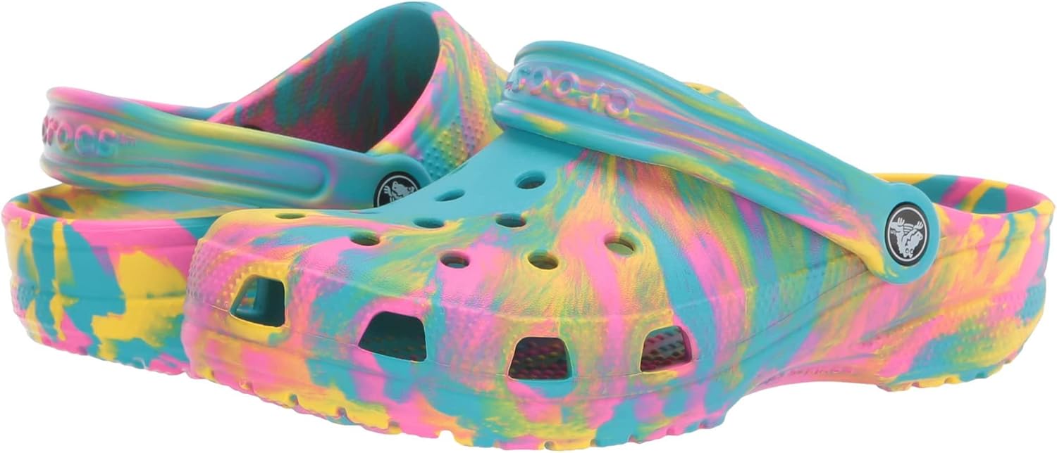 Детские сабо Crocs унисекс, классические, с мраморным рисунком, акварельным рисунком, размер K, Rainbow Tie Dye — фото 2