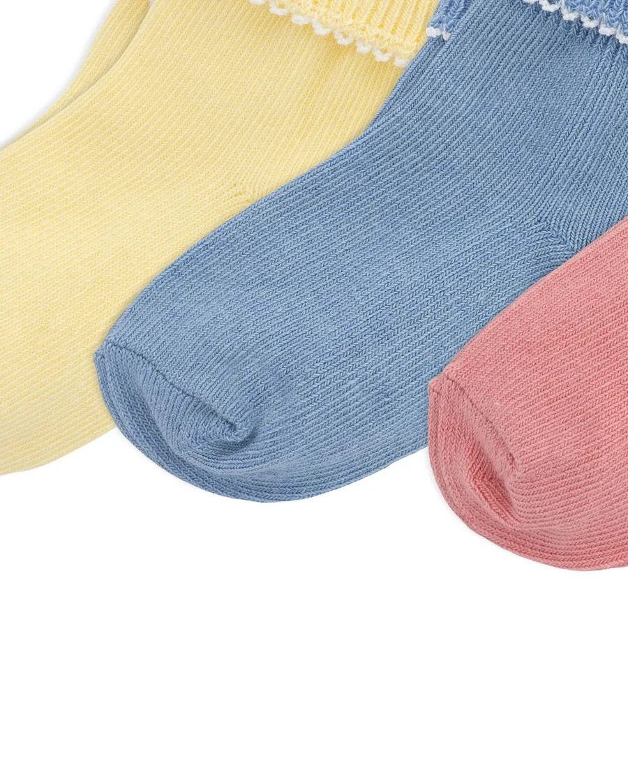 Детские носки для девочек с отворотом, 3 штуки в упаковке Polo Ralph Lauren, желтый/синий/красный — фото 3
