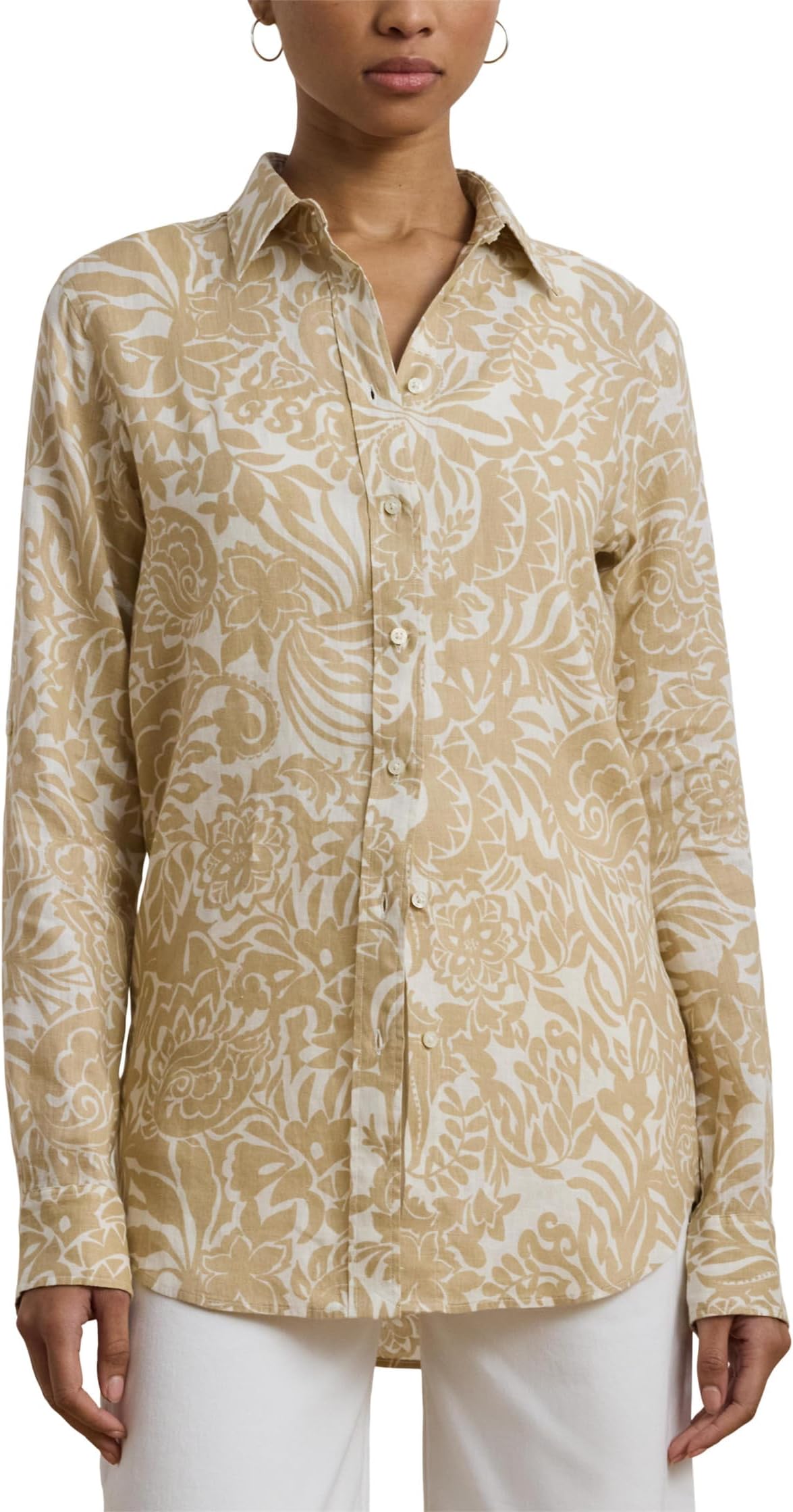 

Рубашка Lauren Ralph Lauren Relaxed Fit Floral Linen Shirt, цвет Cream/Tan