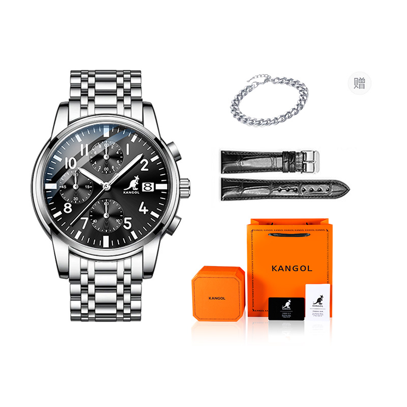 

KANGOL Мужские часы со стальным браслетом и кварцевым механизмом, черный циферблат