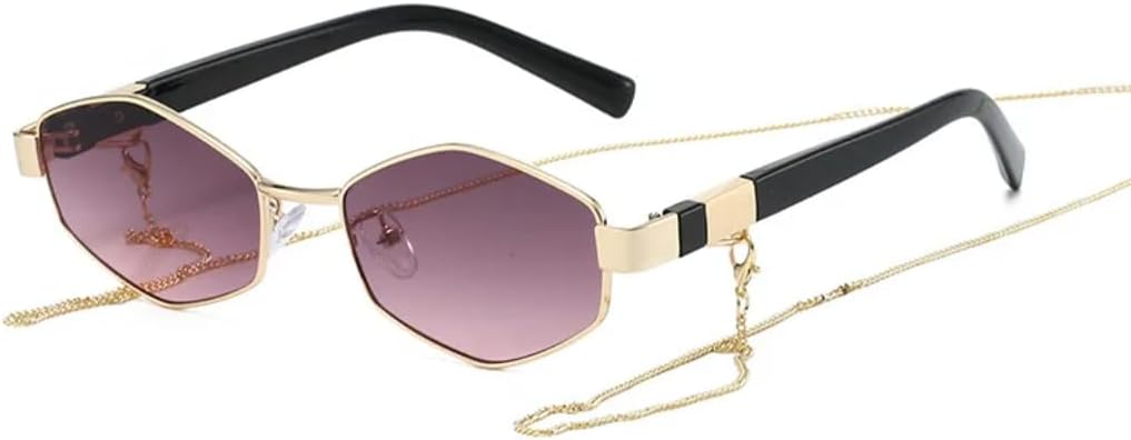 

Роскошные солнцезащитные очки с градиентным многоугольным рисунком для женщин, с оригинальными дужками и цепочкой, а также повседневные солнцезащитные очки для мужчин с защитой от УФ-излучения UV400 TVTBBVV, Golden Purple