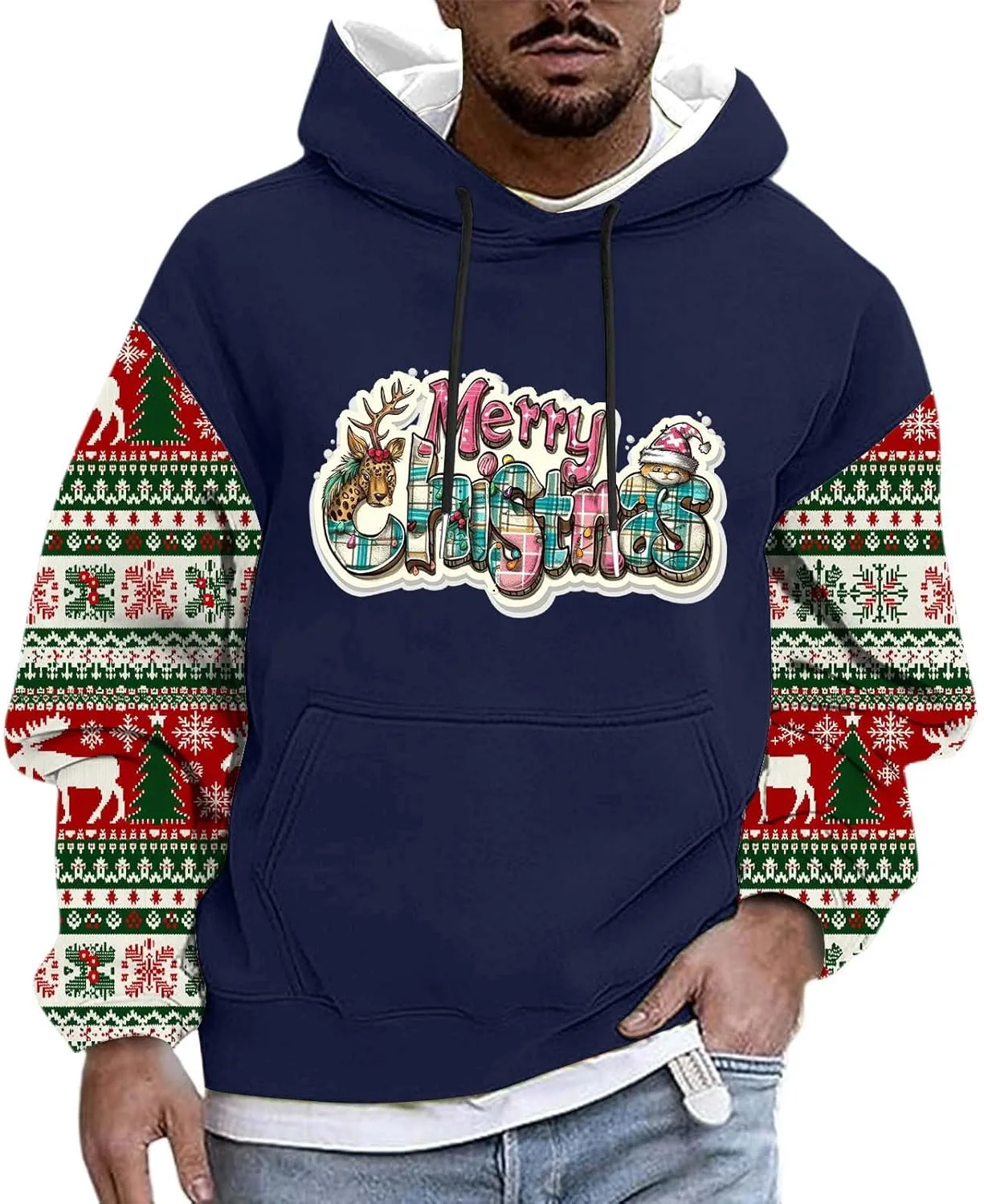 

Мужской худи с принтом на рождественскую тематику, длинный рукав