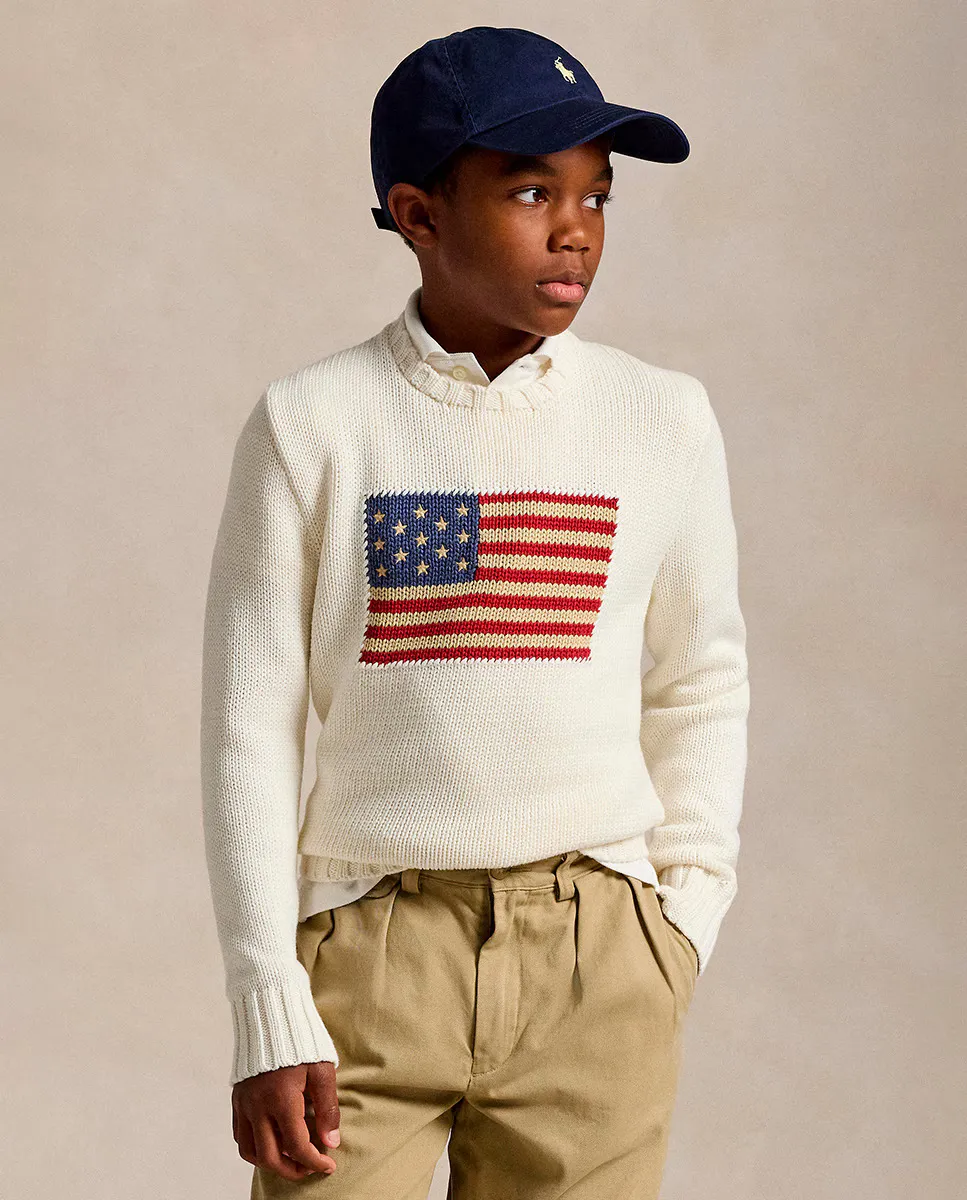 

Хлопковый свитер для мальчиков с флагом США Polo Ralph Lauren, цвет Crudo