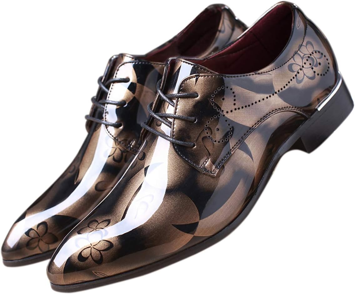 

Мужская модная обувь оксфорды с заостренным носком, цветочные, из лакированной кожи, на шнуровке, черные, коричневые, красные, серые Santimon, бронза