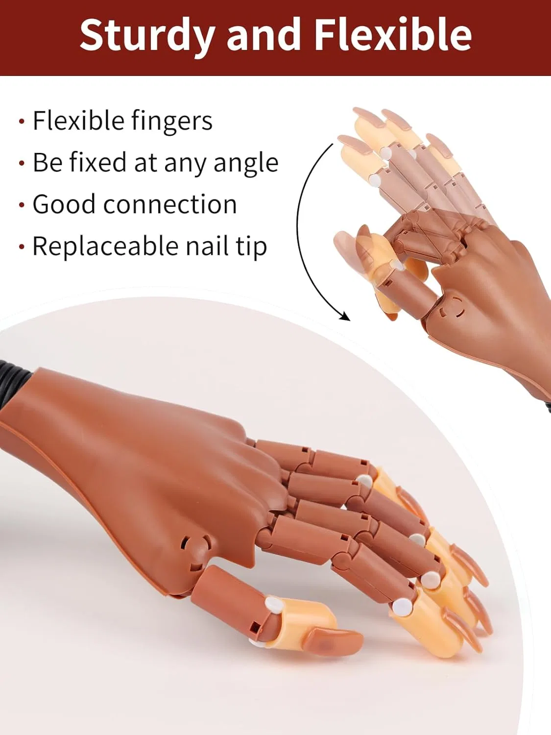 Гибкая тренировочная рука для нейл-дизайна Adonafy, Brown - 300 Nail Tips — фото 3