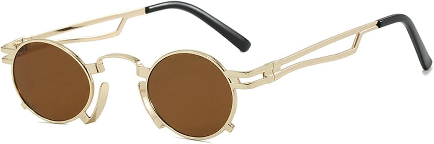 

Круглые солнцезащитные очки для женщин и мужчин. Модные дизайнерские металлические солнцезащитные очки с защитой от УФ-излучения UV400. Золотистая металлическая оправа. Женские панк-очки mincl, C3