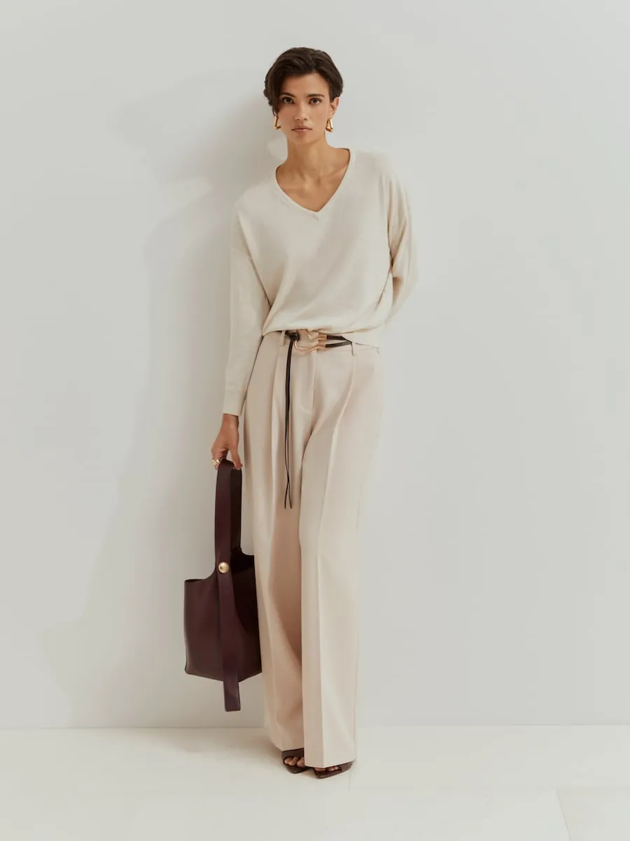 

Женский джемпер с V-образным вырезом из хлопка и шерсти Lion of Porches, кремовый