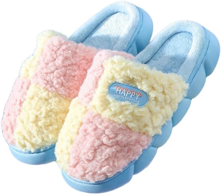 

Тапочки JadeRich для женщин и мужчин с контрастными цветами, мягкие флисовые с подкладкой, колор-блок, зимние подушечные тапочки для унисекс, светло-голубой