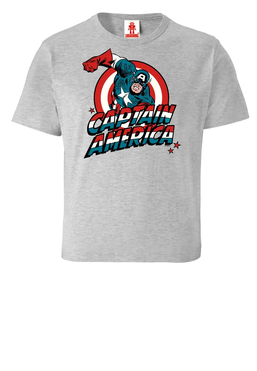 Футболка Logoshirt "Капитан Америка" с крупным принтом Marvel спереди, цвет Grau-Meliert — фото 3