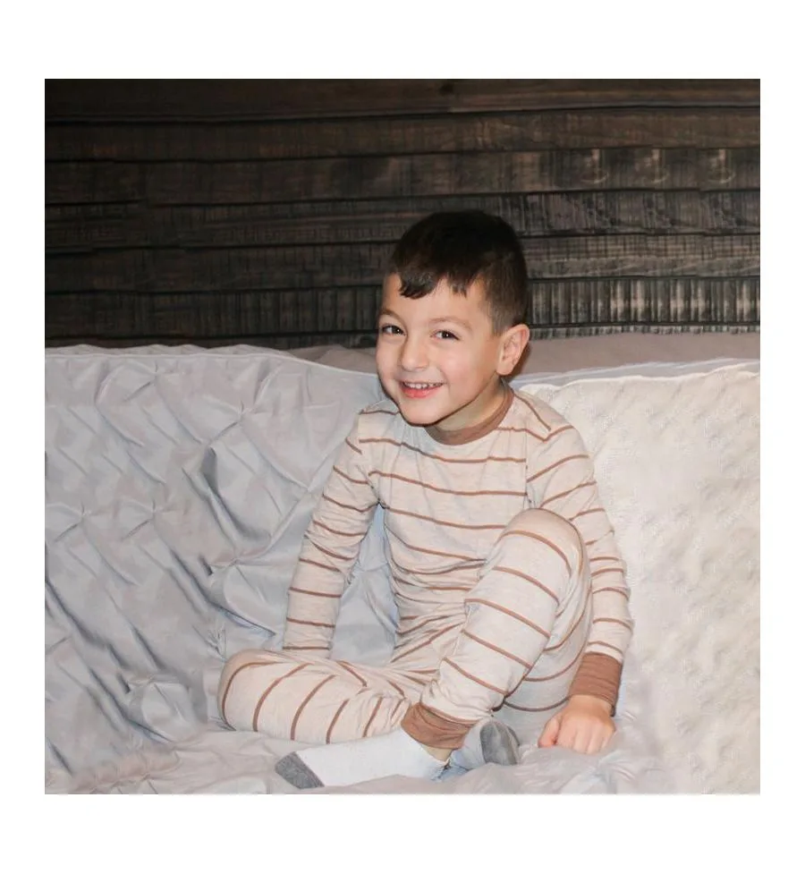 Детская пижама Emerson с длинными рукавами, облегающая, из двух частей Everly Grey, Mocha Stripe — фото 2