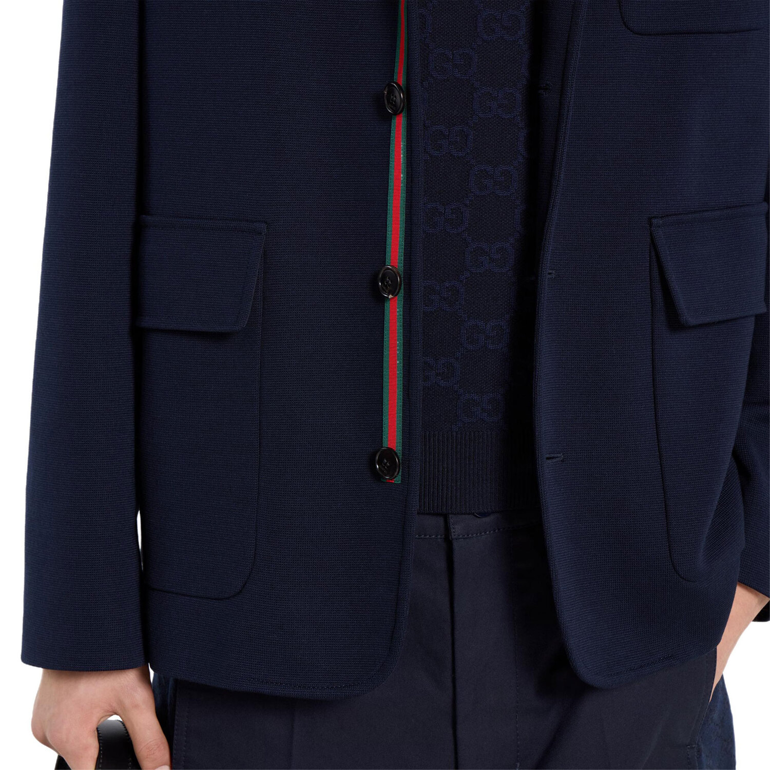 Однобортная куртка из хлопкового джерси GUCCI, темно-синий — фото 4
