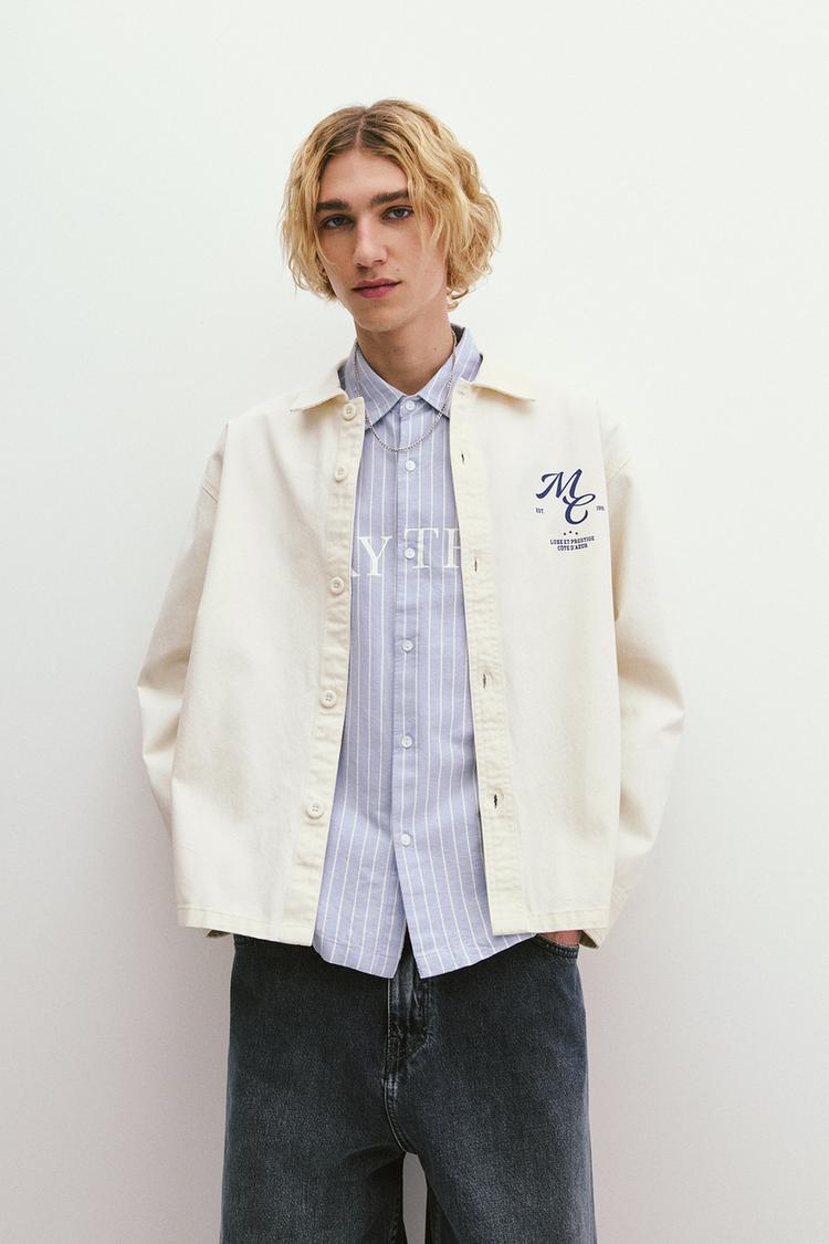 

Хлопковая верхняя рубашка с нашивкой Pull And Bear, белый