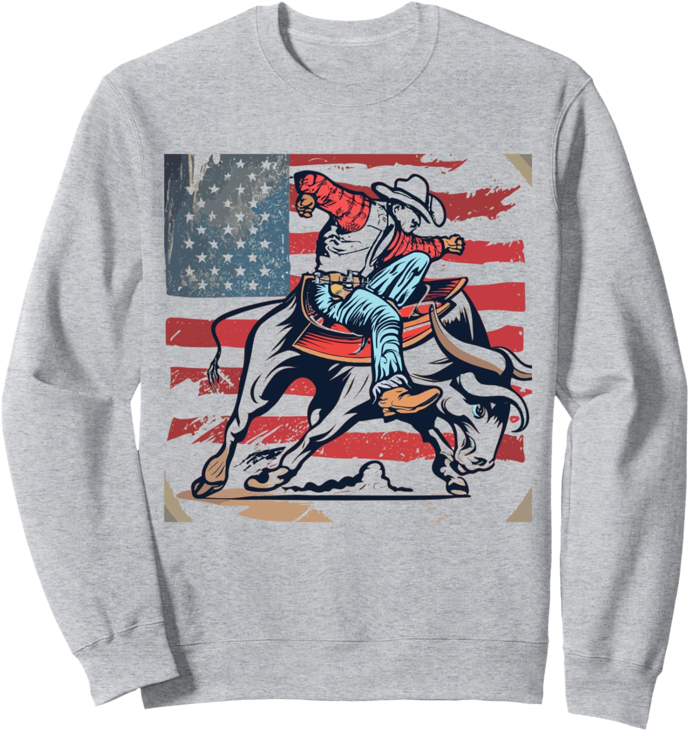 

Толстовка с американским флагом и изображением наездника на быках, символикой родео и американского флага США Usa Bull-Riding America Rodeo'S Gifts, серый