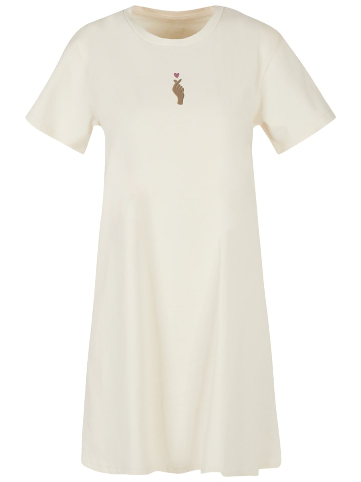 

Платье-футболка с вышитым сердечком в виде пальца в цвете белый песок F4NT4STIC