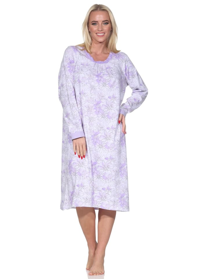 

Ночная рубашка с длинными рукавами и кружевной отделкой, классический дизайн, фиолетовый цвет. NORMANN