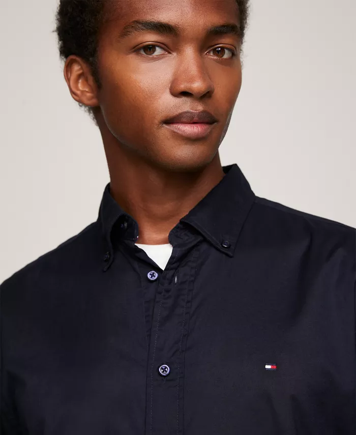 Мужская классическая рубашка из стрейч-поплина на пуговицах Tommy Hilfiger, синий — фото 3