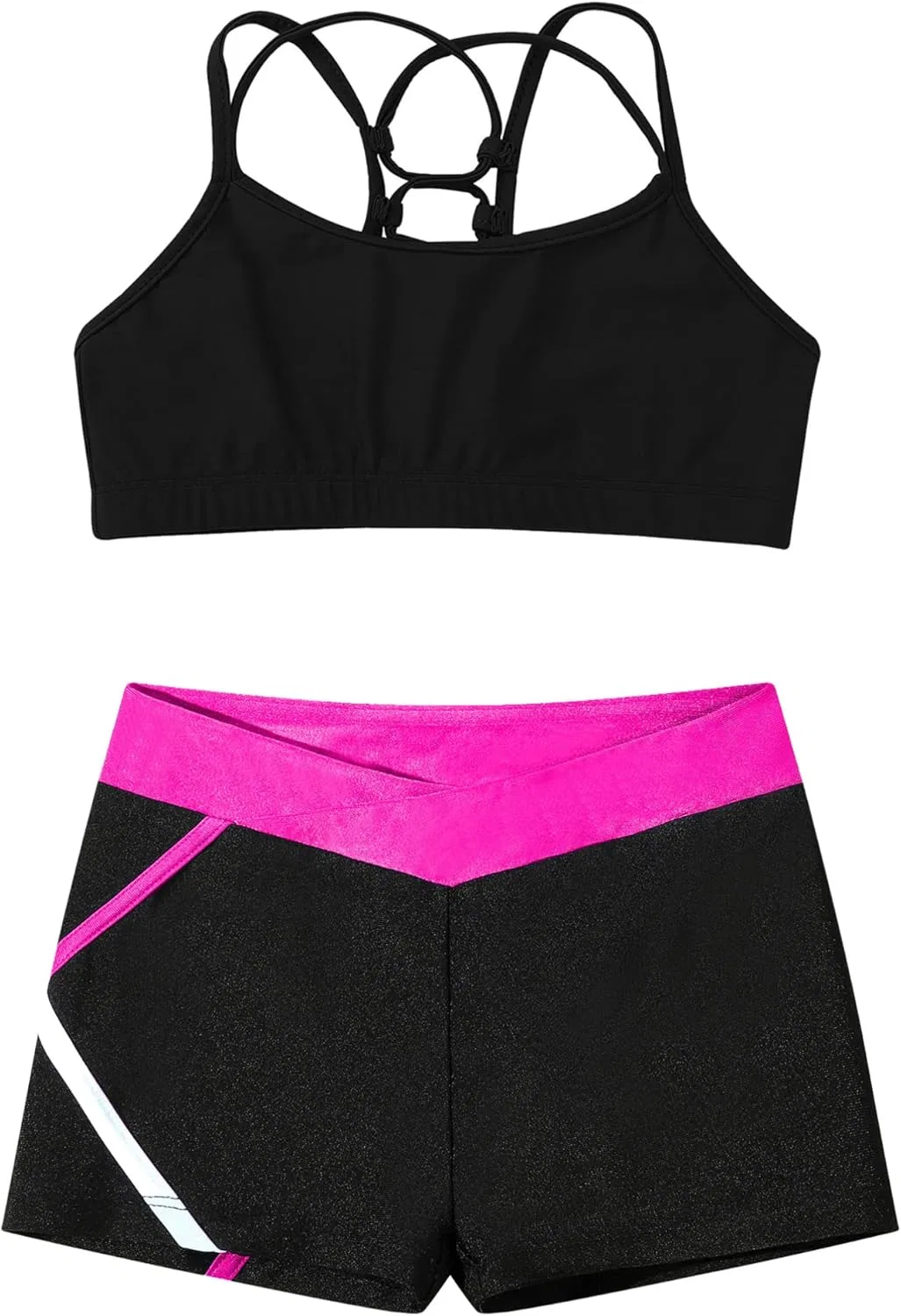 Детский спортивный комплект из топа и шорт, TiaoBug, V-waist Hot Pink — фото 3