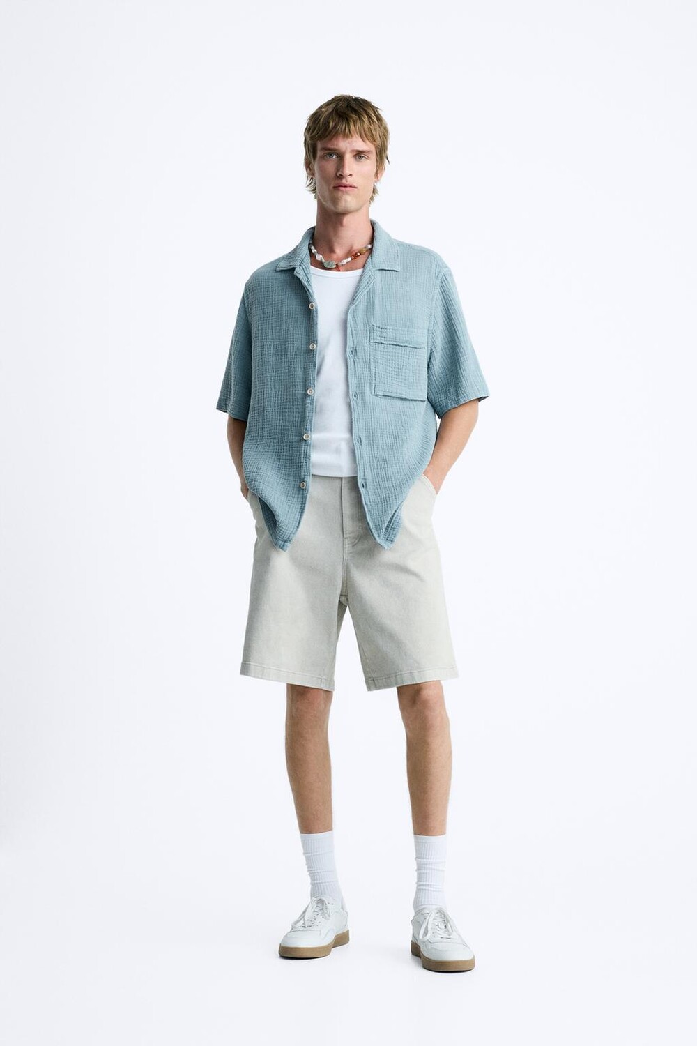 

Рубашка с эффектом мят ZARA, синий