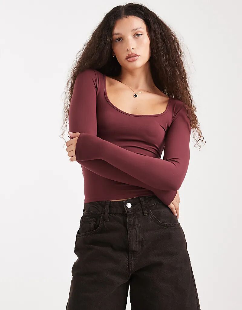 

Хлопковый лонгслив с длинными рукавами «Оставайся со мной» вишневого цвета