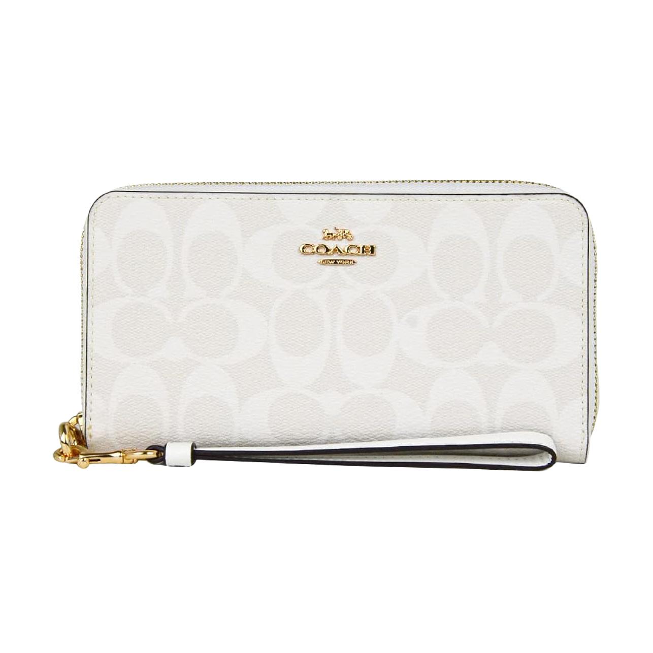 

COACH Кожаный кошелек на молнии с ремешком на запястье для женщин маленький ледниково-белый