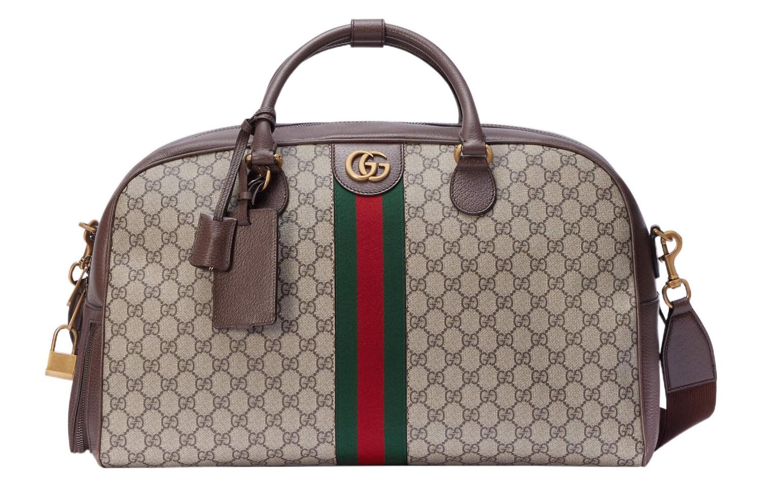 

GUCCI Сумка через плечо из холста с кожаными деталями, кроссбоди, большая дорожная сумка для мужчин, brown