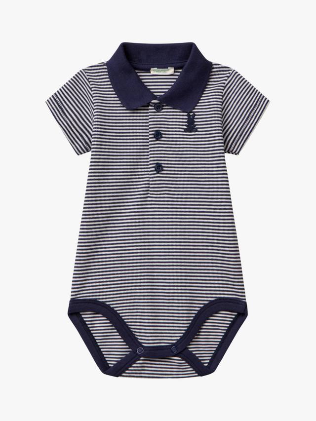 

Детское боди поло с логотипом в полоску на шее Benetton, цвет Night Blue