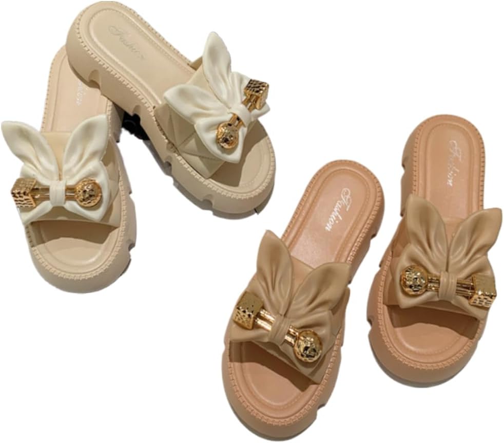 

Женские тапочки с милым бантиком, удобные домашние шлепанцы, комфортные, мягкие, с нескользящей подошвой, для дома и улицы, для прогулок Lokolucx, слоновая кость