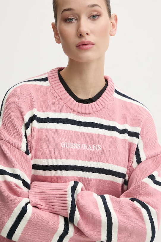 

Хлопковый свитер Guess Jeans, розовый