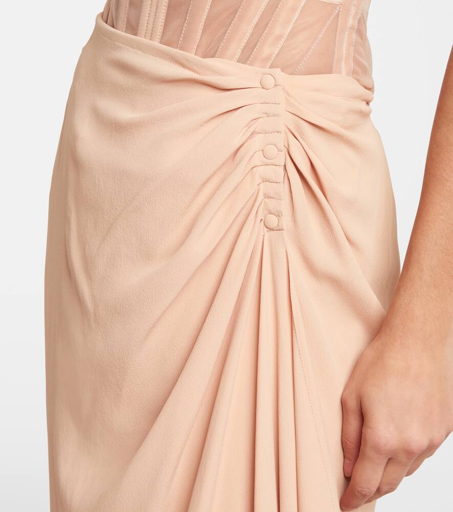 Рюшированная плиссированная юбка макси из креп-жоржета Mugler, Beige — фото 4