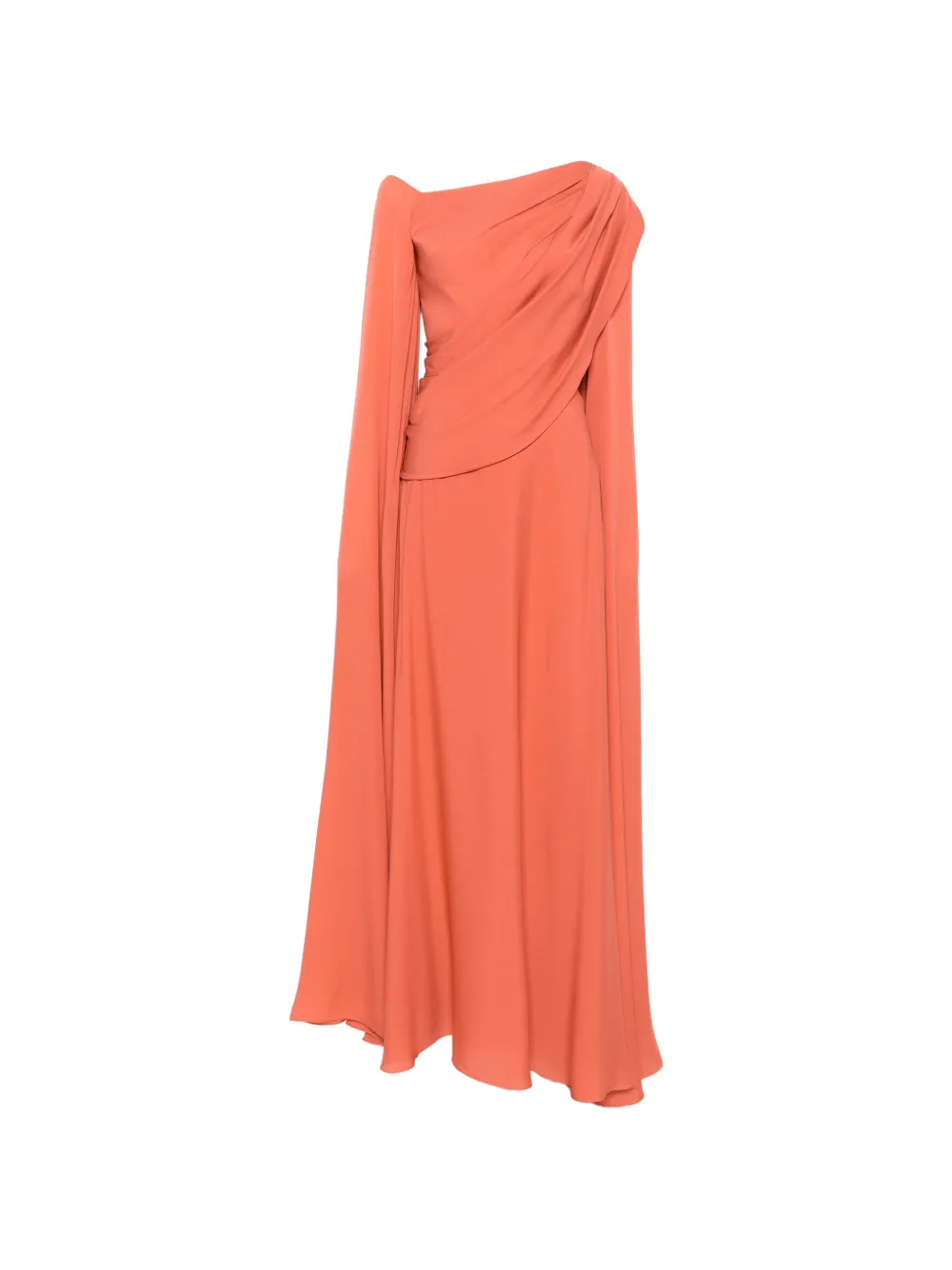 

Платье с драпировкой и длинными рукавами Elie Saab, оранжевый