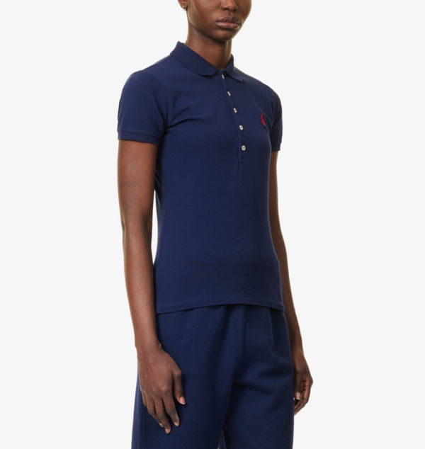 Рубашка-Поло приталенного кроя Julie из хлопкового пике с короткими рукавами Polo Ralph Lauren, синий — фото 3