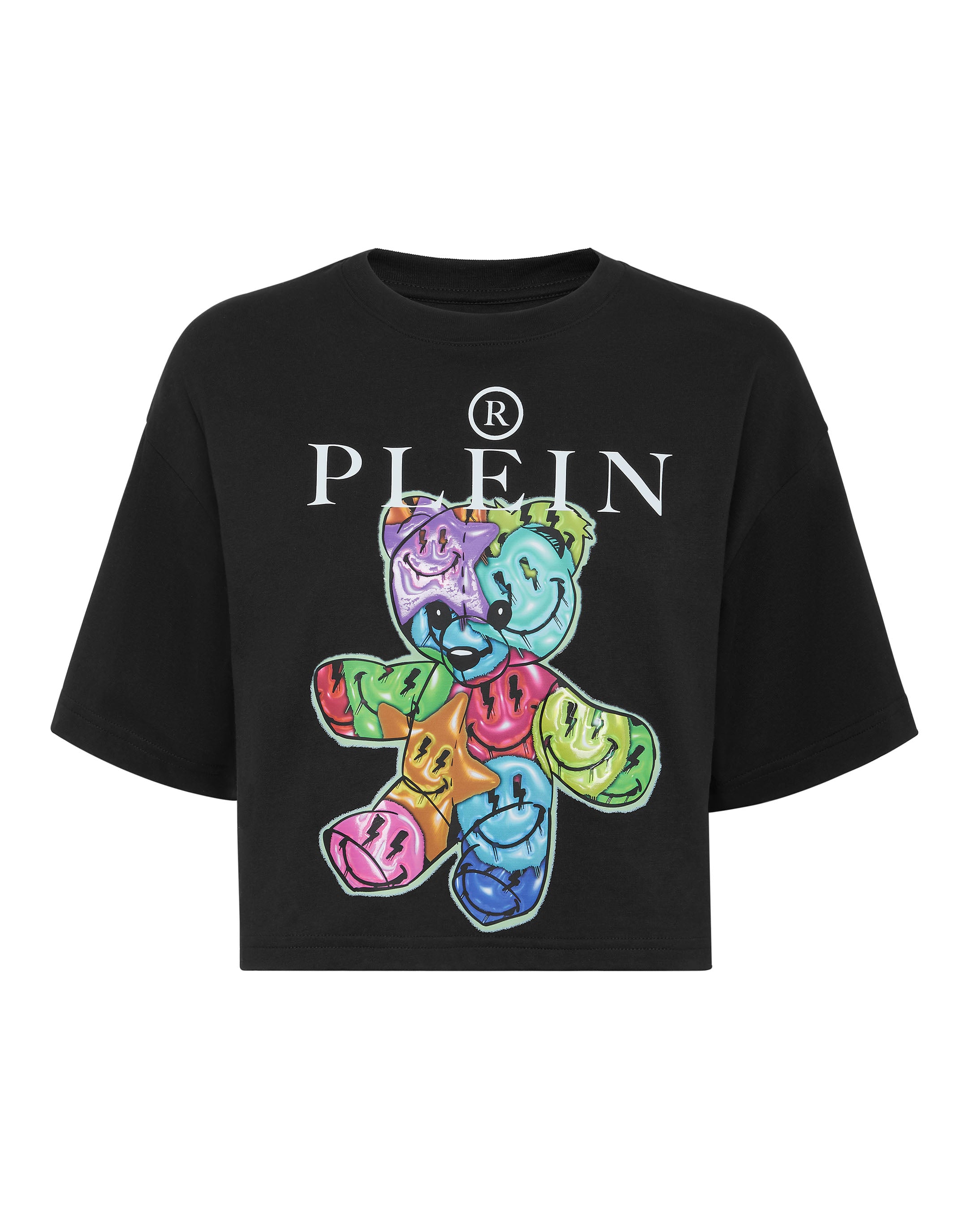 

Укороченная футболка с круглым вырезом и надписью «Улыбка» PHILIPP PLEIN, черный