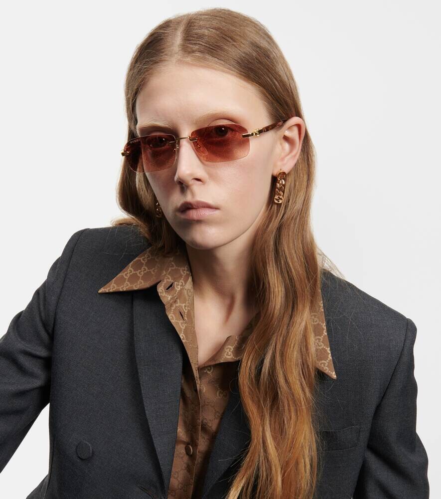 Солнцезащитные очки в прямоугольной оправе с логотипом GG Gucci, коричневый — фото 3
