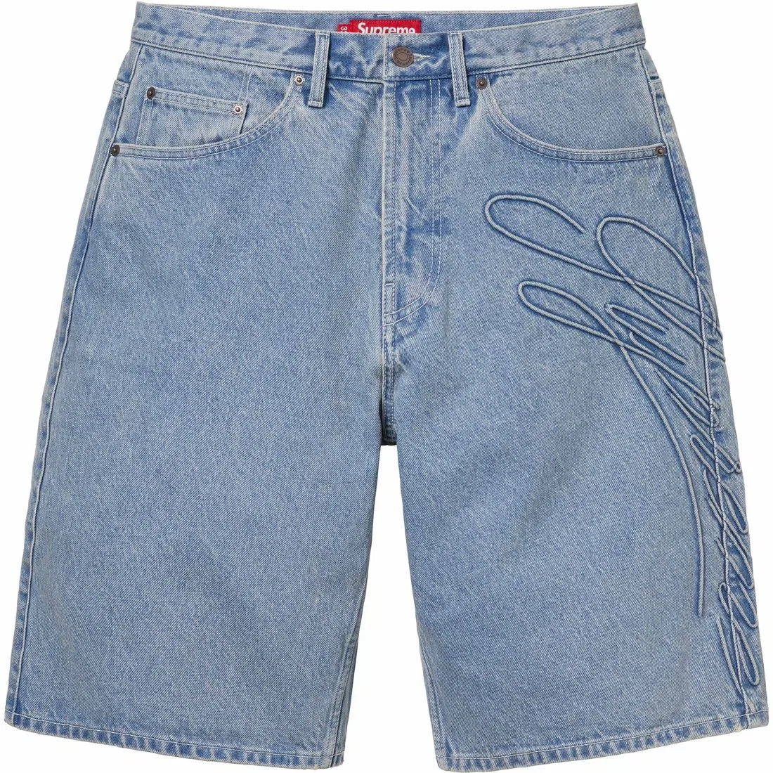 Шорты джинсовые свободные Supreme Script Denim Short вымытый индиго