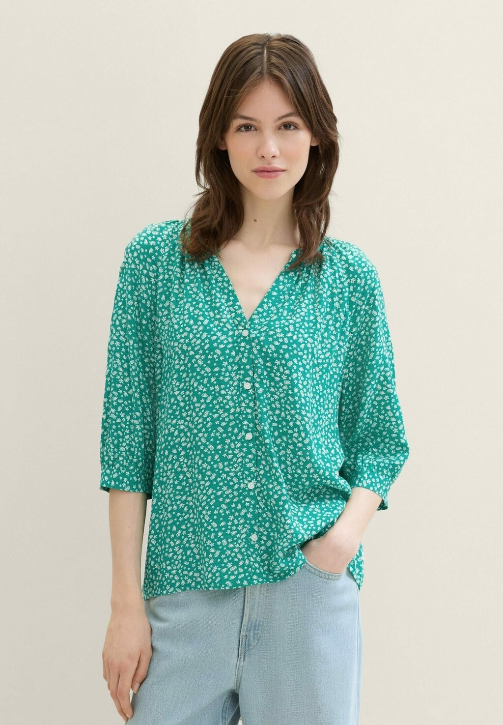 

Блуза MIT BALLONÄRMELN TOM TAILOR DENIM, темно-зеленый