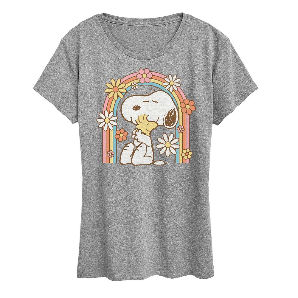 

Женская футболка Peanuts Snoopy & Woodstock с радужным рисунком Licensed Character, цвет Heather Gray