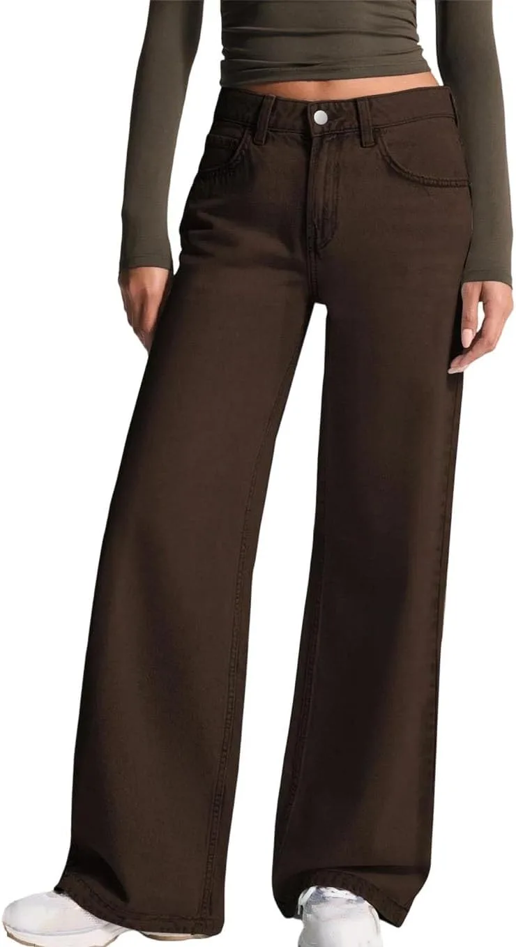Женские джинсы Washed Wide Leg Classic Vintage Brown High Waist Stretch