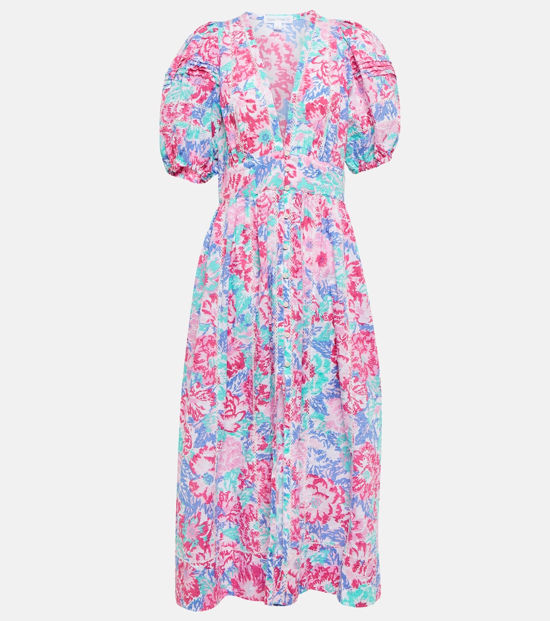 

Платье миди с цветочным принтом Reine Poupette St Barth, Pink Rugosa