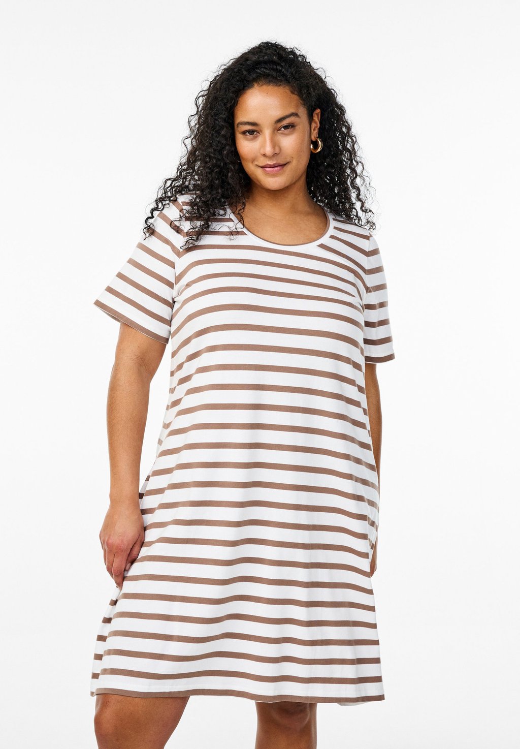 

Платье из джерси STRIPED WITH SHORT SLEEVES Zizzi, коричневый