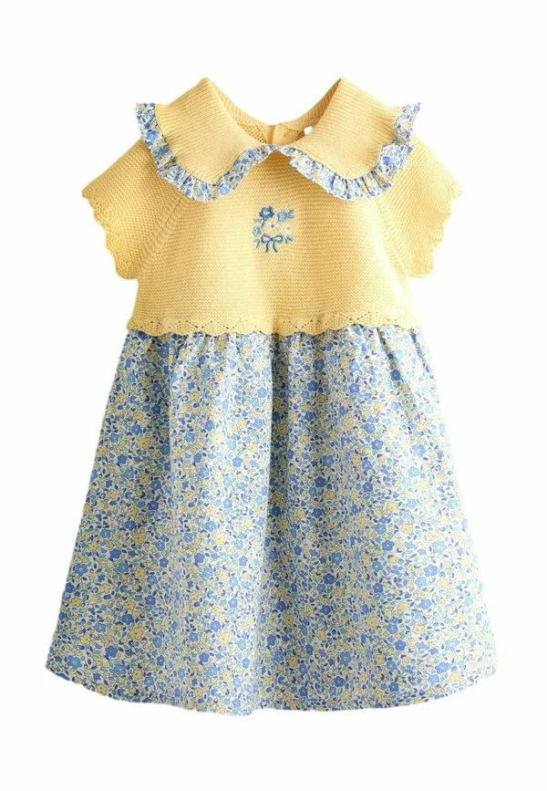 Платье-Комбинезон прямого кроя с воротником-рюшами Jojo Maman Bébé, Yellow Floral Embroidered