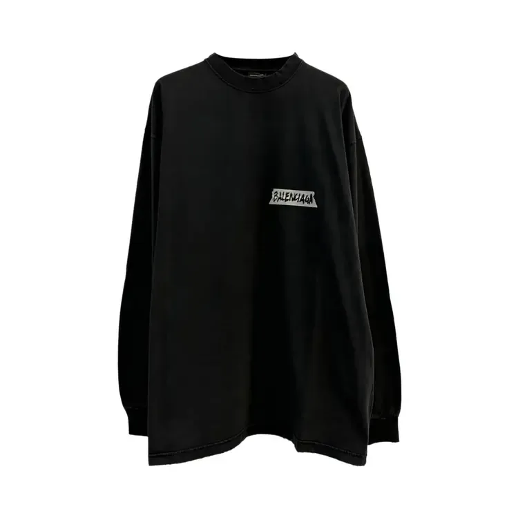 Футболка Balenciaga с длинными рукавами и круглым вырезом, свободного кроя, цвет «выцветший черный»