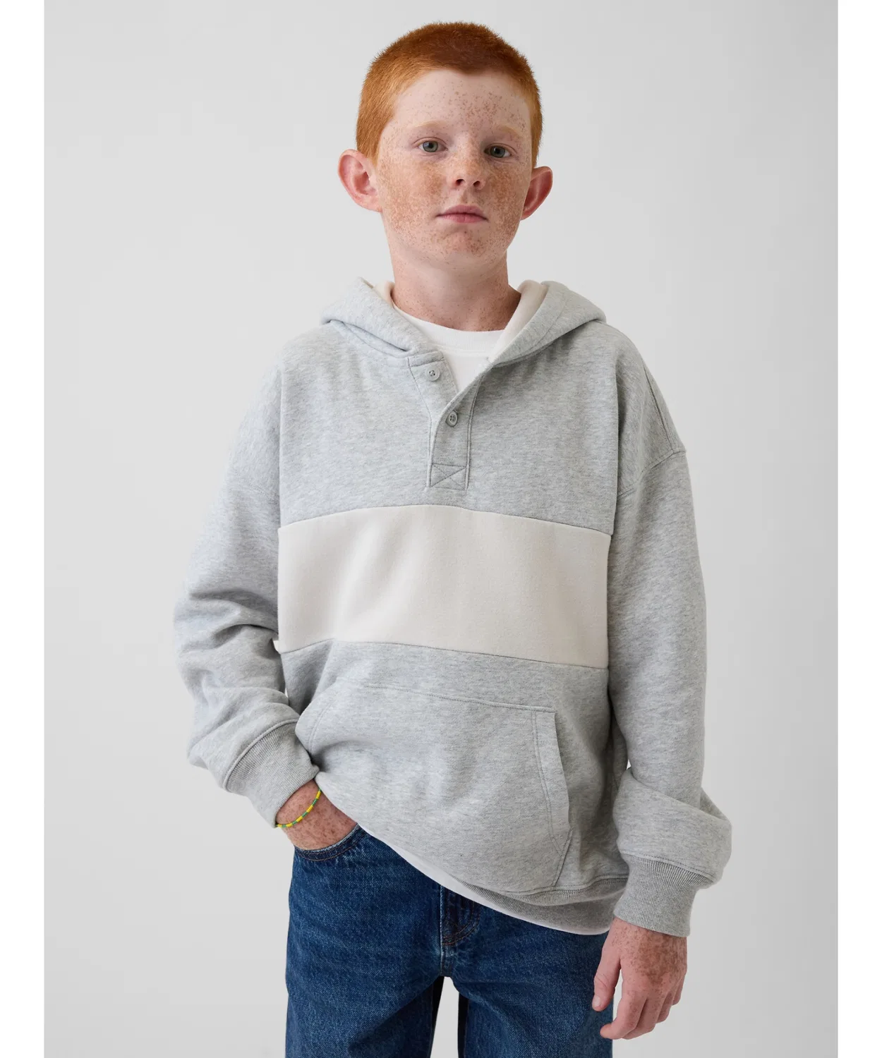 Детская парка-хенли с капюшоном Gap Relaxed Fit, серая