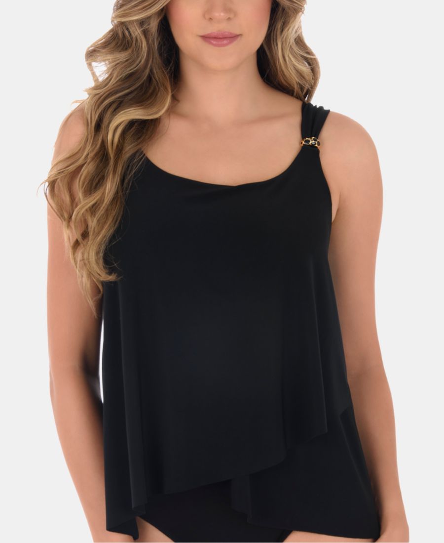 

Топ-танкини с асимметричным верхом на косточках, размер DD, с блестящей отделкой Miraclesuit, Black