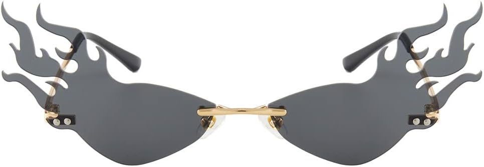 

Солнцезащитные очки LASPOR Fire Flame для женщин и мужчин, ретро-очки без оправы в форме волны, винтажные очки в форме огня, золотистая металлическая оправа, Black Flame