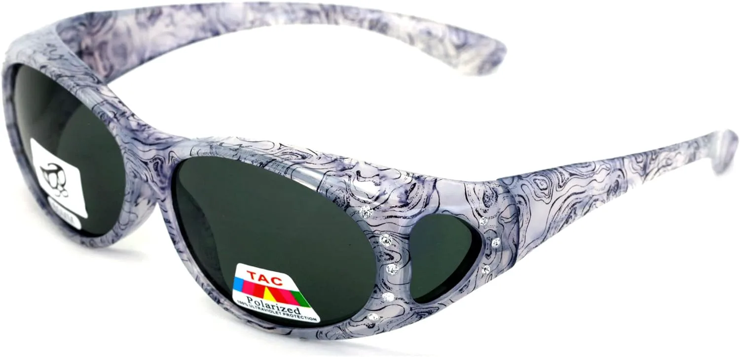 

Женские поляризованные солнцезащитные очки VWE с оправой в форме сердца, украшенные стразами, прямоугольной формой дужек и заушниками 60 мм V.W.E., White